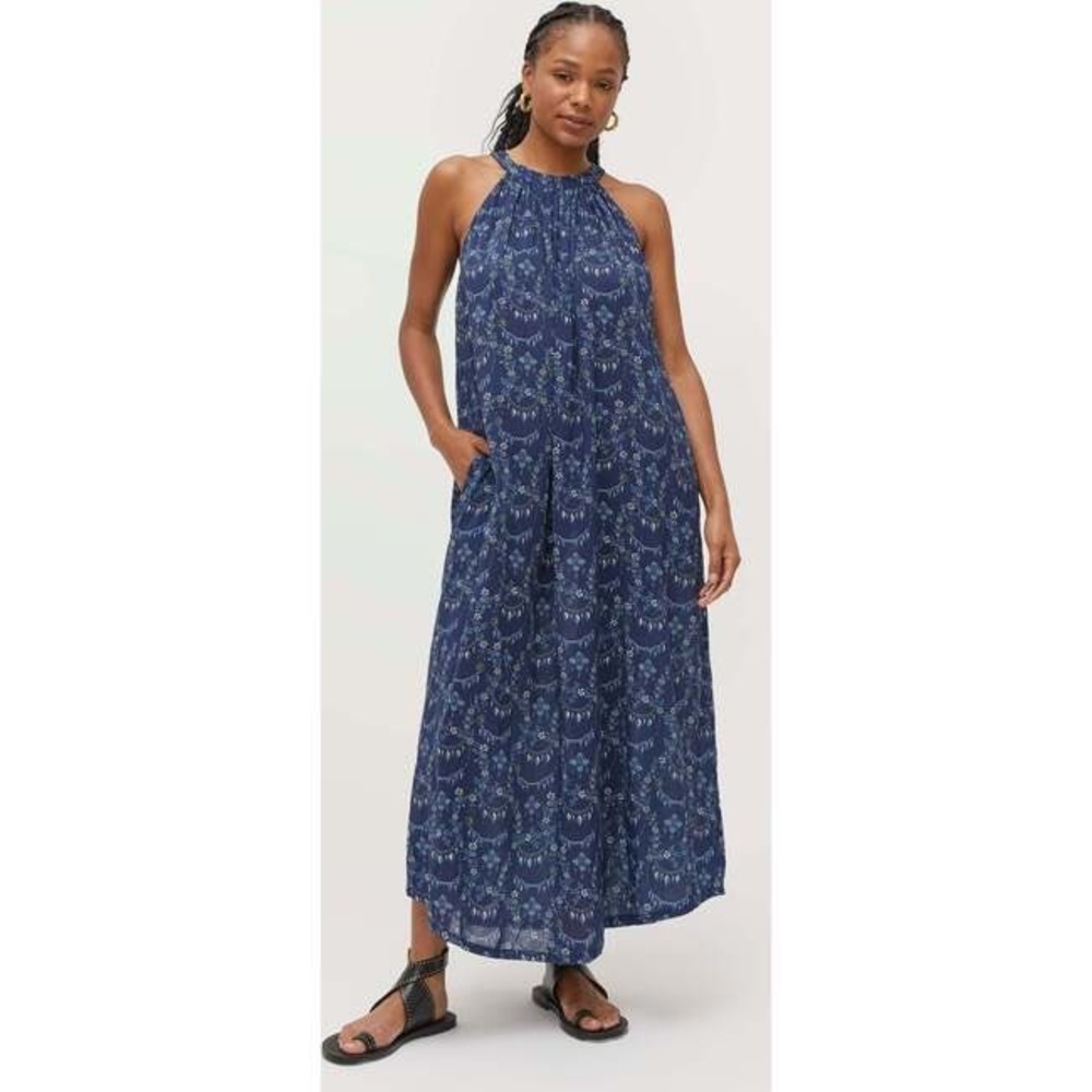 Hill House Giselle Dress in Charm Scallop Halter Navy Blue Floral Boho size XS - Picture 3 of 5